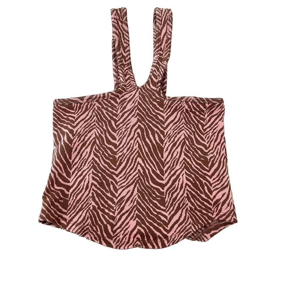 Free People FP Movement Womens Flutter Kick Tank Top Brown Zebra Print M/L